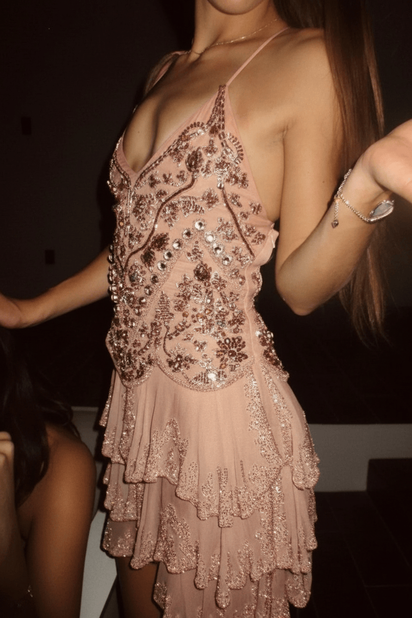 Glamorous Homecoming Dress with Beaded Embellishments and Layered Skirt