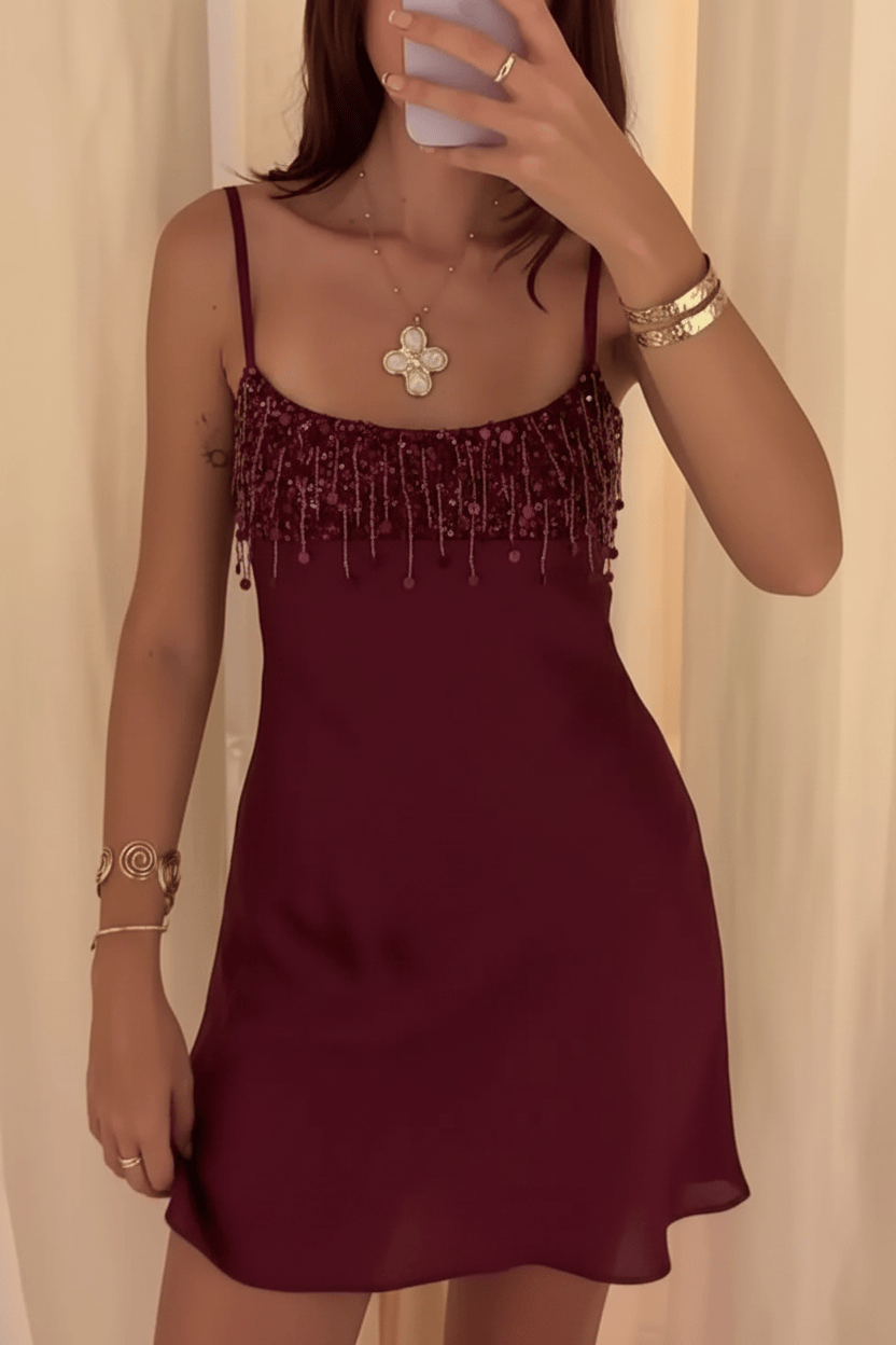 Stunning A Line Spaghetti Straps Green Satin Short Homecoming Dress with Taasels