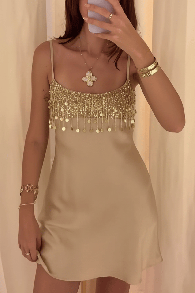 Stunning A Line Spaghetti Straps Green Satin Short Homecoming Dress with Taasels