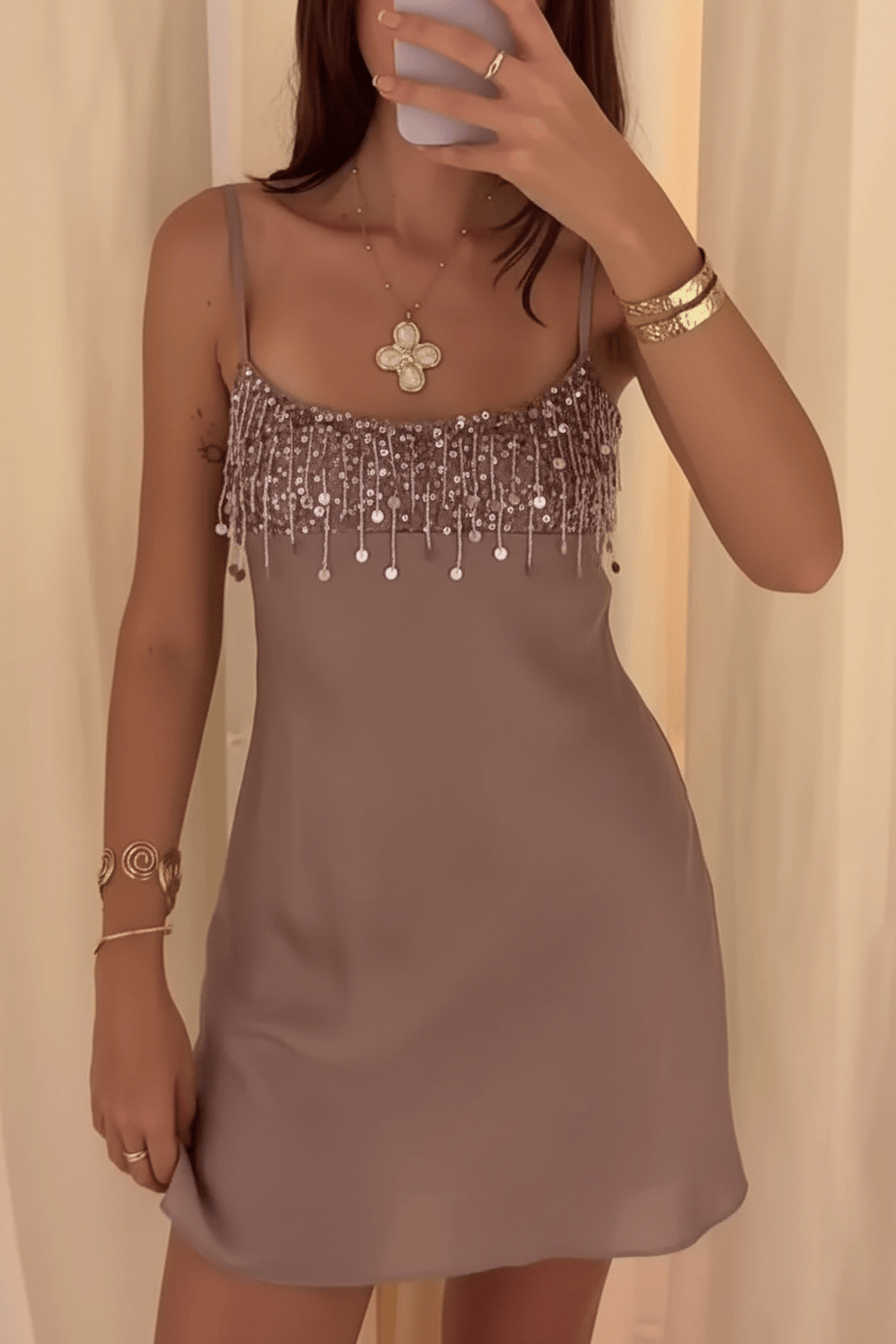 Stunning A Line Spaghetti Straps Green Satin Short Homecoming Dress with Taasels