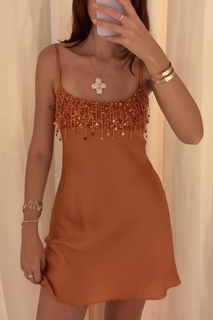 Stunning A Line Spaghetti Straps Green Satin Short Homecoming Dress with Taasels