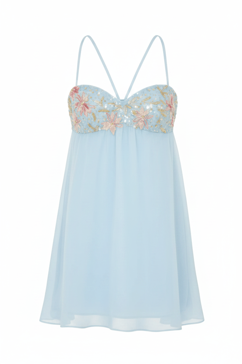 Cute A Line Spaghetti Straps Light Yellow Mini Dress with Sequins