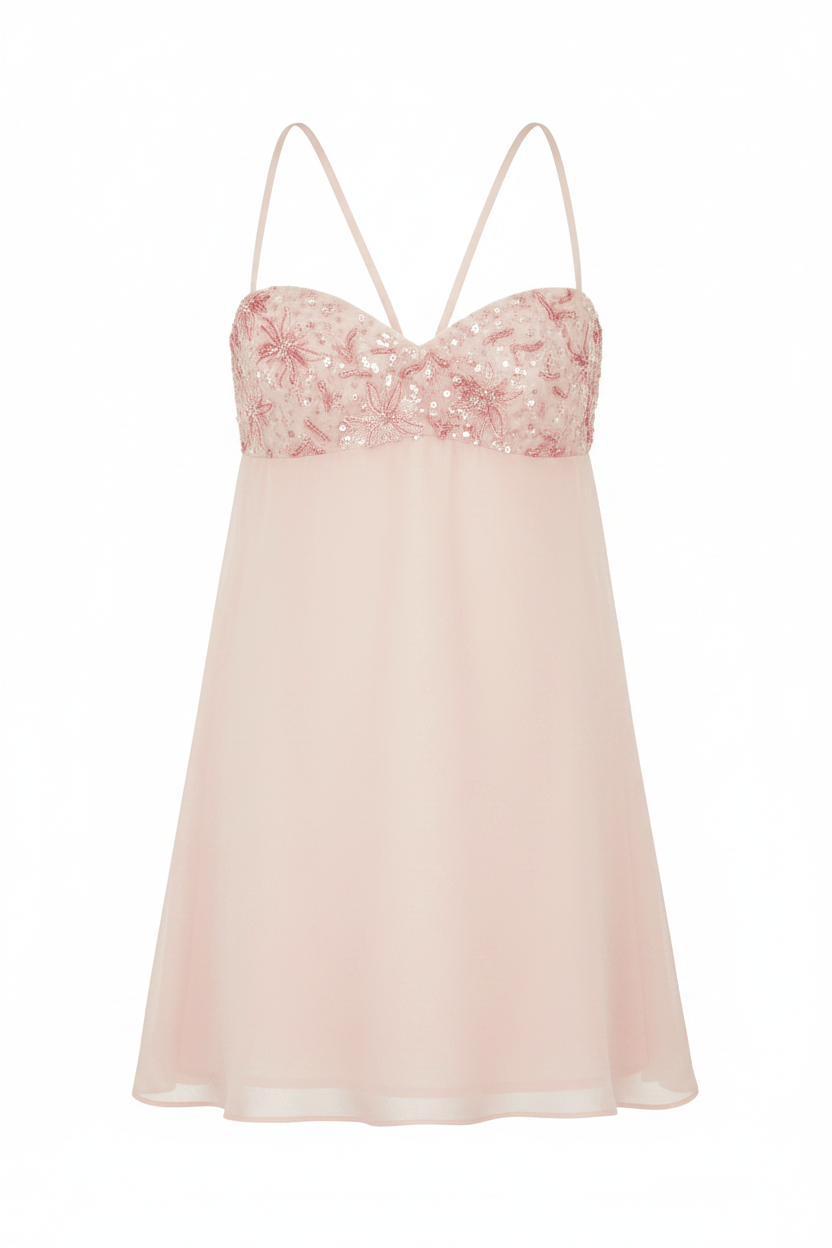 Cute A Line Spaghetti Straps Light Yellow Mini Dress with Sequins