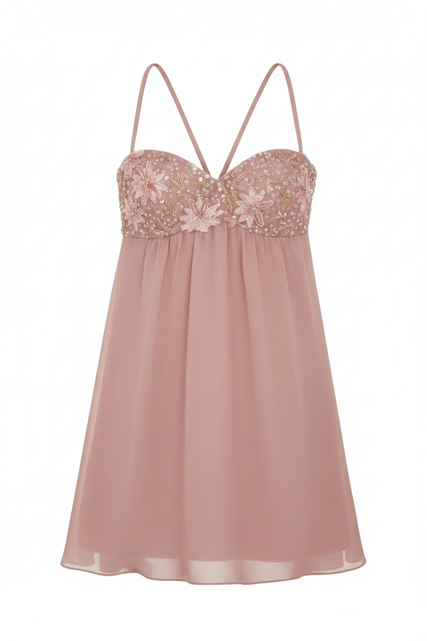 Cute A Line Spaghetti Straps Light Yellow Mini Dress with Sequins