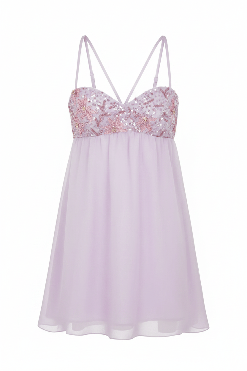 Cute A Line Spaghetti Straps Light Yellow Mini Dress with Sequins