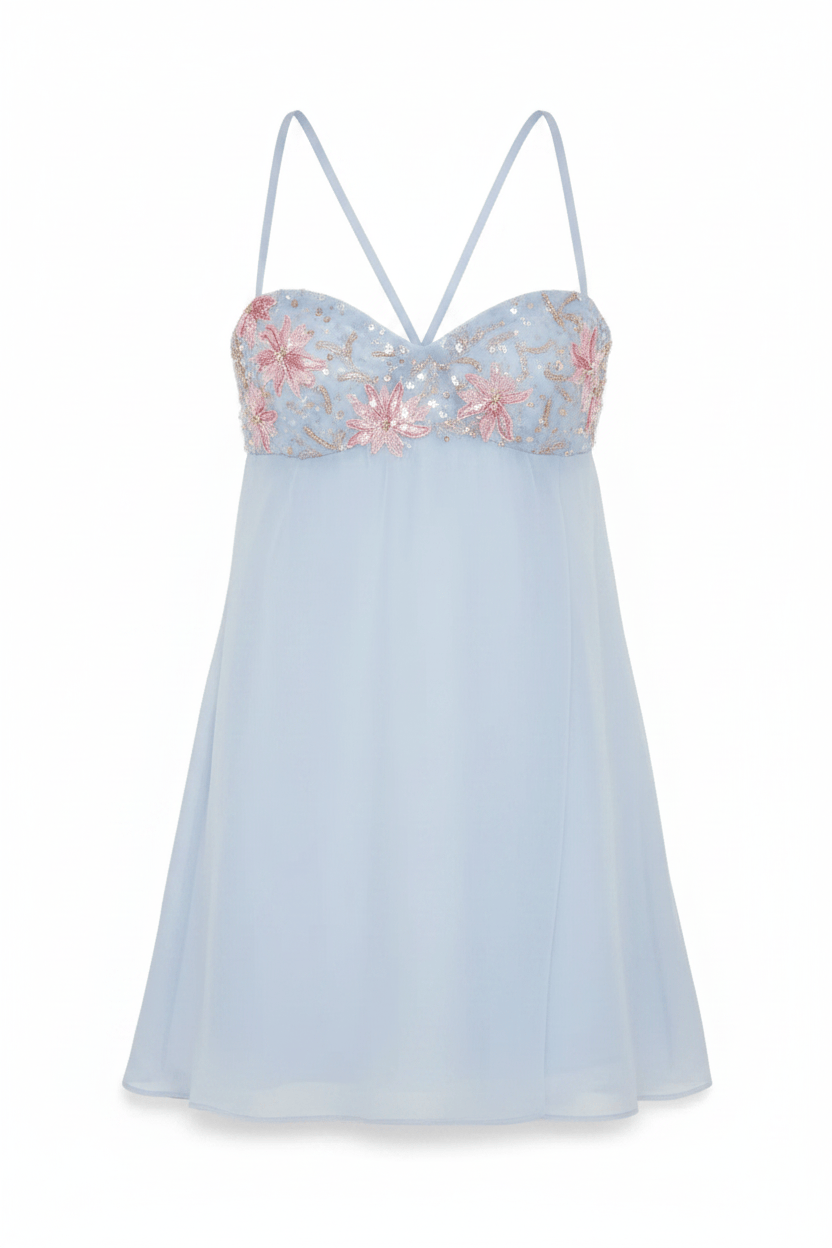 Cute A Line Spaghetti Straps Light Yellow Mini Dress with Sequins
