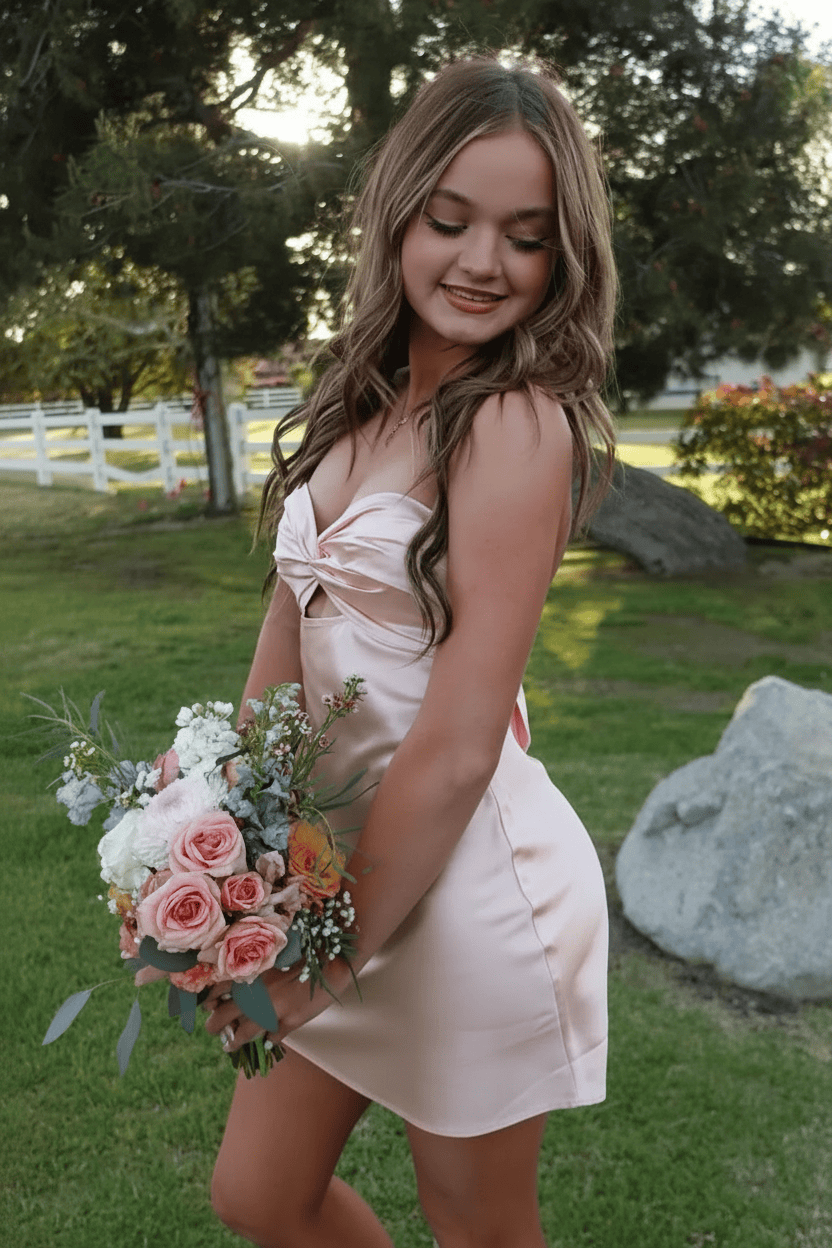 Chic Mint Green Satin Bodycon Short Homecoming Dress with Twist Front