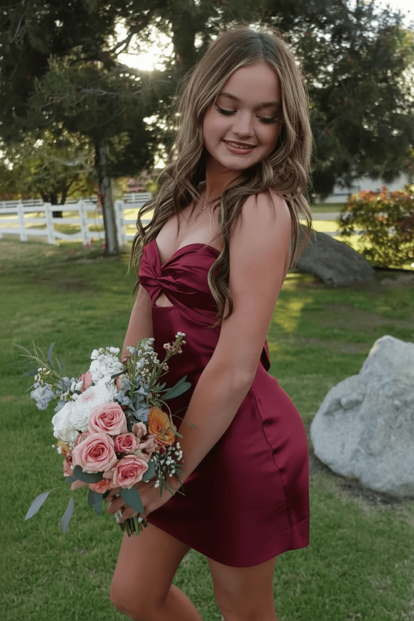 Chic Mint Green Satin Bodycon Short Homecoming Dress with Twist Front