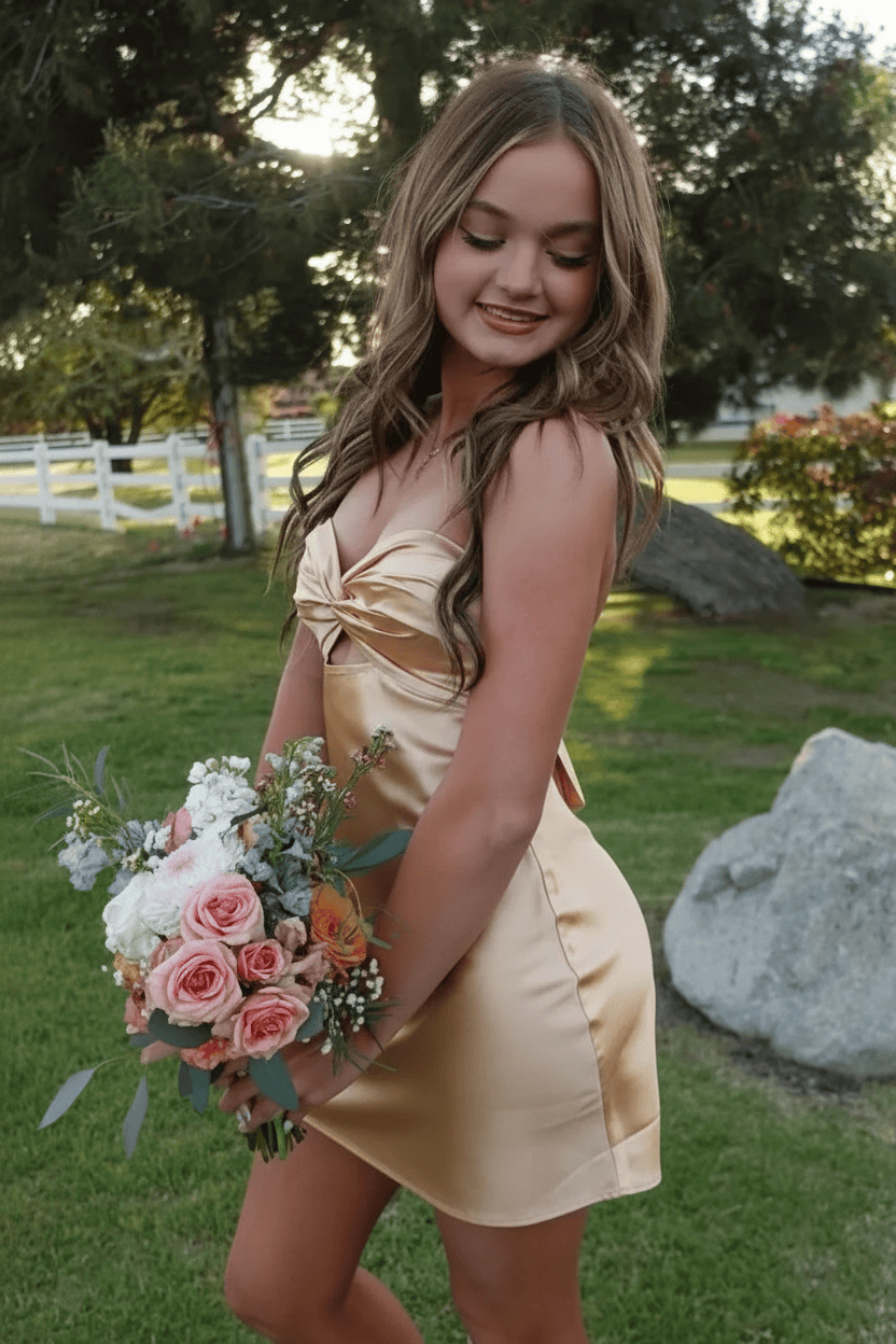 Chic Mint Green Satin Bodycon Short Homecoming Dress with Twist Front