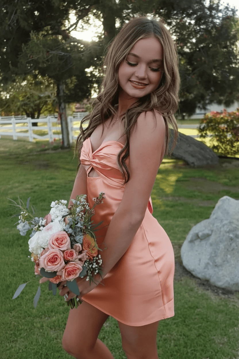 Chic Mint Green Satin Bodycon Short Homecoming Dress with Twist Front