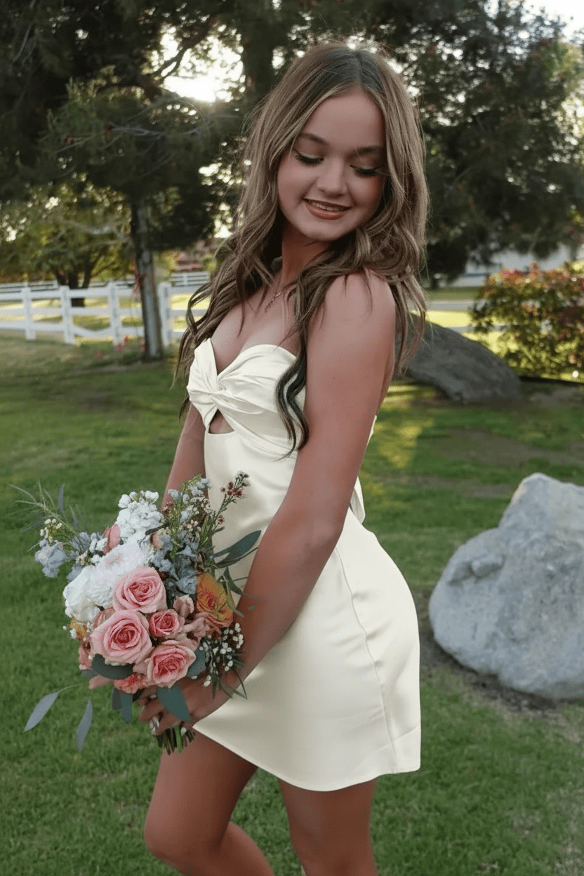 Chic Mint Green Satin Bodycon Short Homecoming Dress with Twist Front