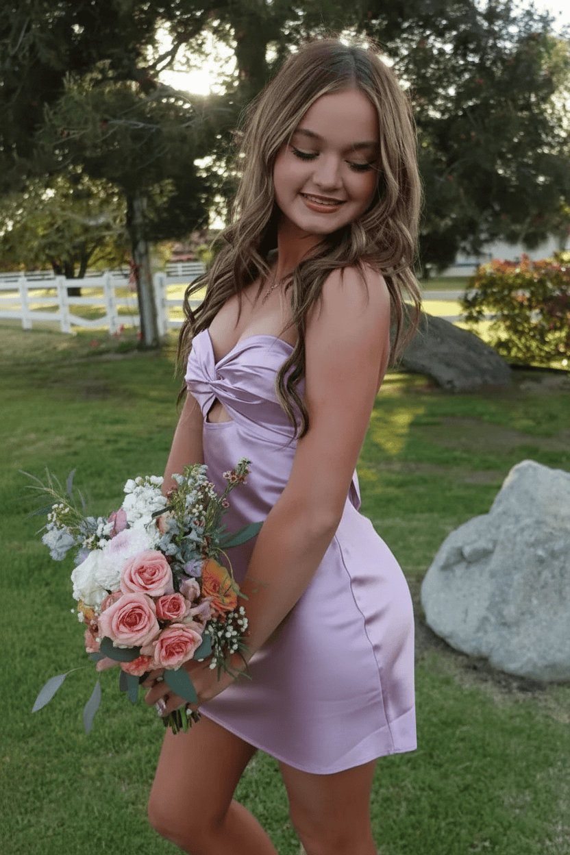 Chic Mint Green Satin Bodycon Short Homecoming Dress with Twist Front