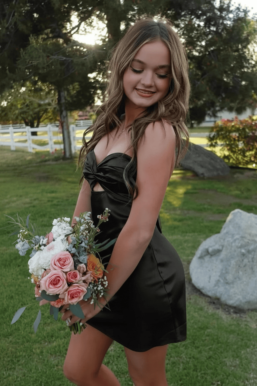 Chic Mint Green Satin Bodycon Short Homecoming Dress with Twist Front