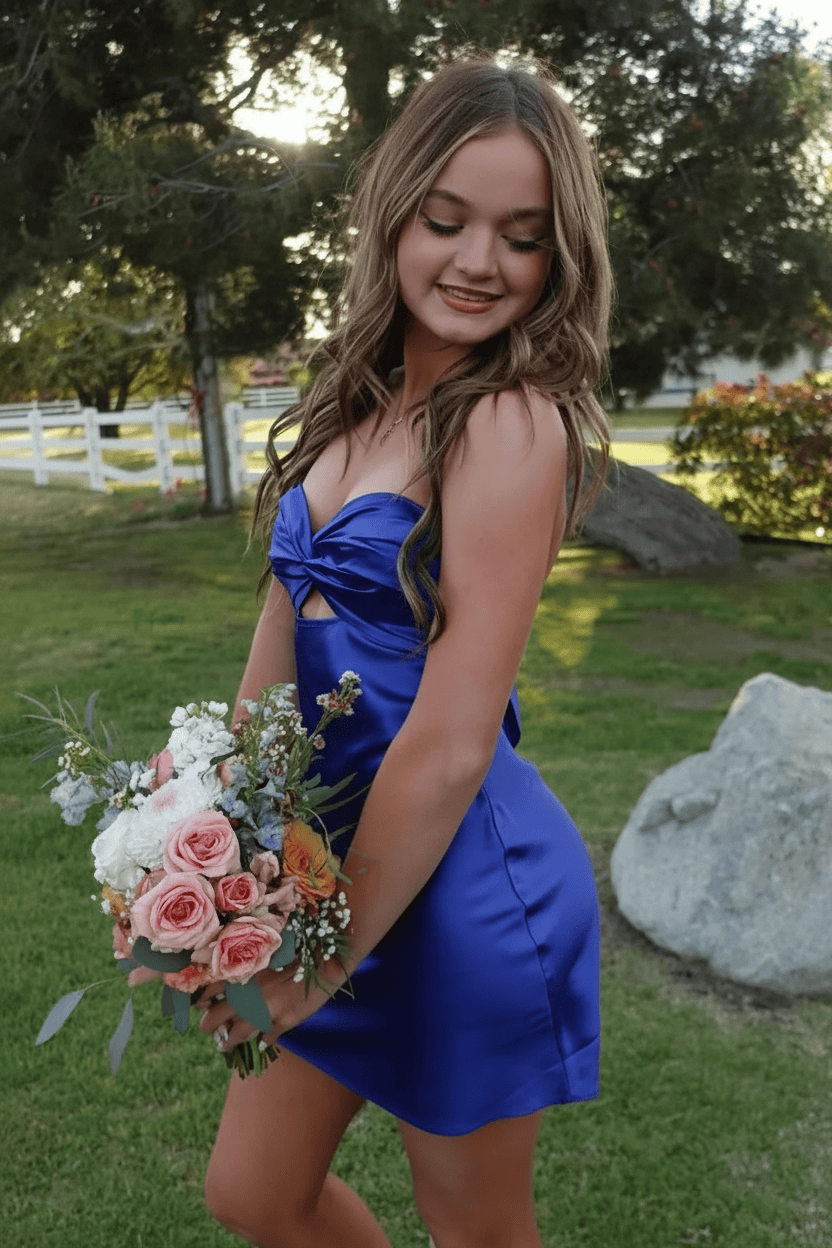 Chic Mint Green Satin Bodycon Short Homecoming Dress with Twist Front