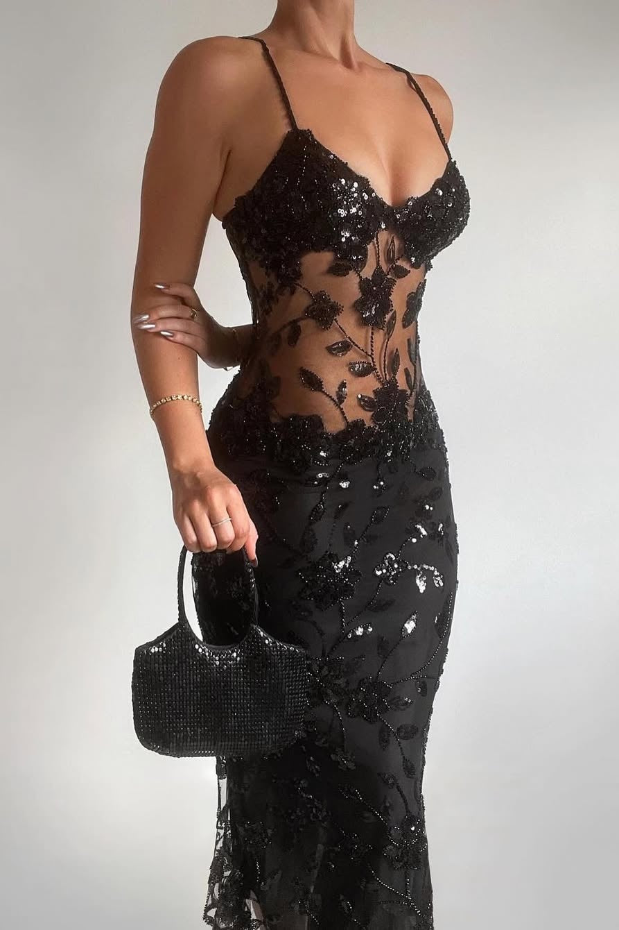Hot Mermaid Spaghetti Straps Red Long Prom Dress with Embroidery