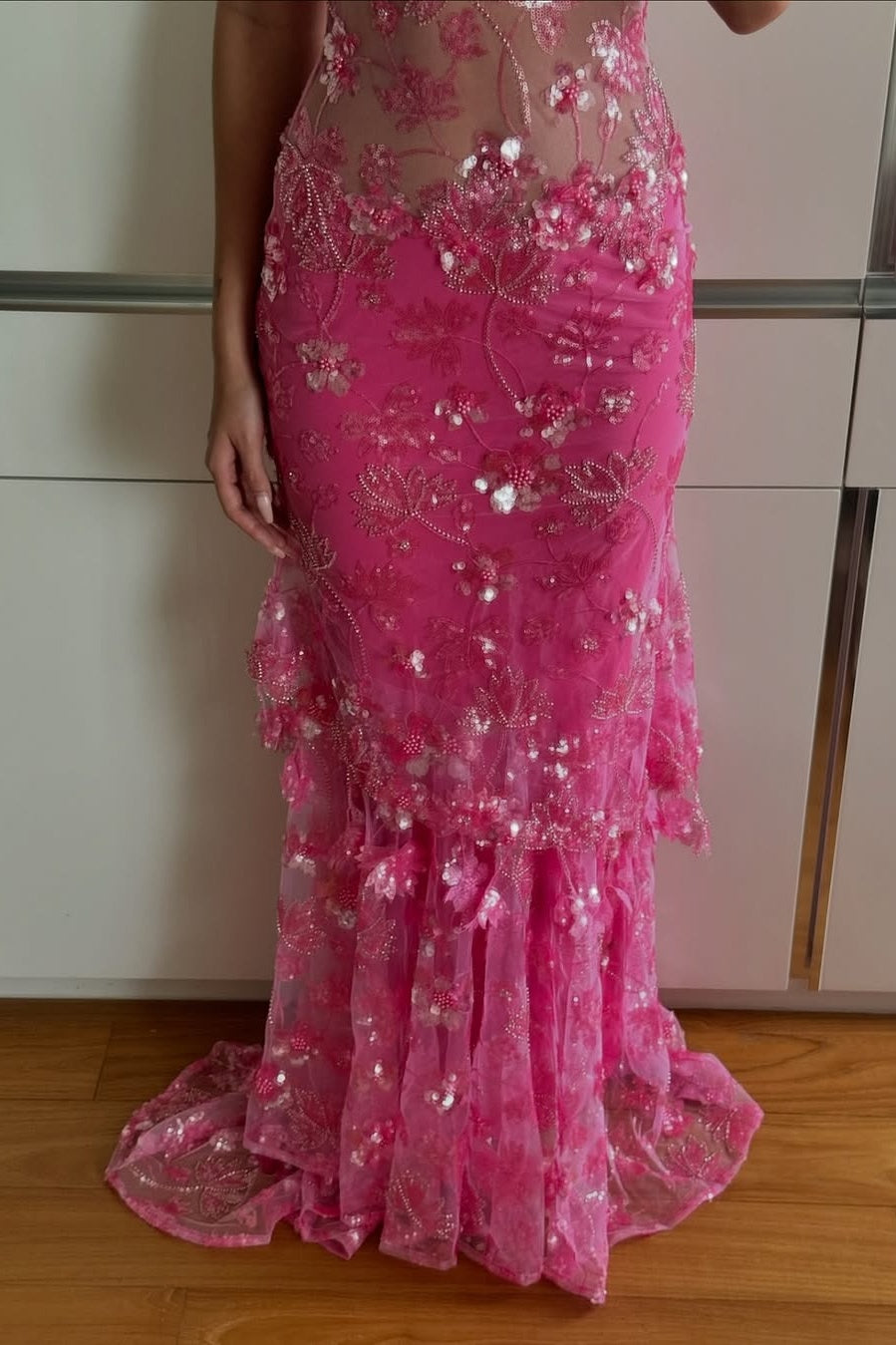 Hot Mermaid Spaghetti Straps Red Long Prom Dress with Embroidery
