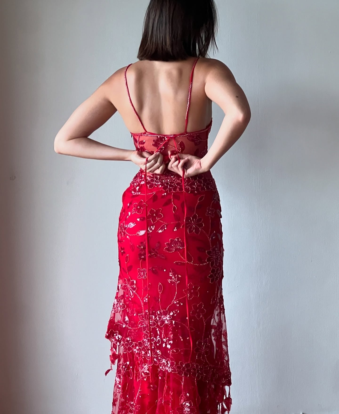 Hot Mermaid Spaghetti Straps Red Long Prom Dress with Embroidery