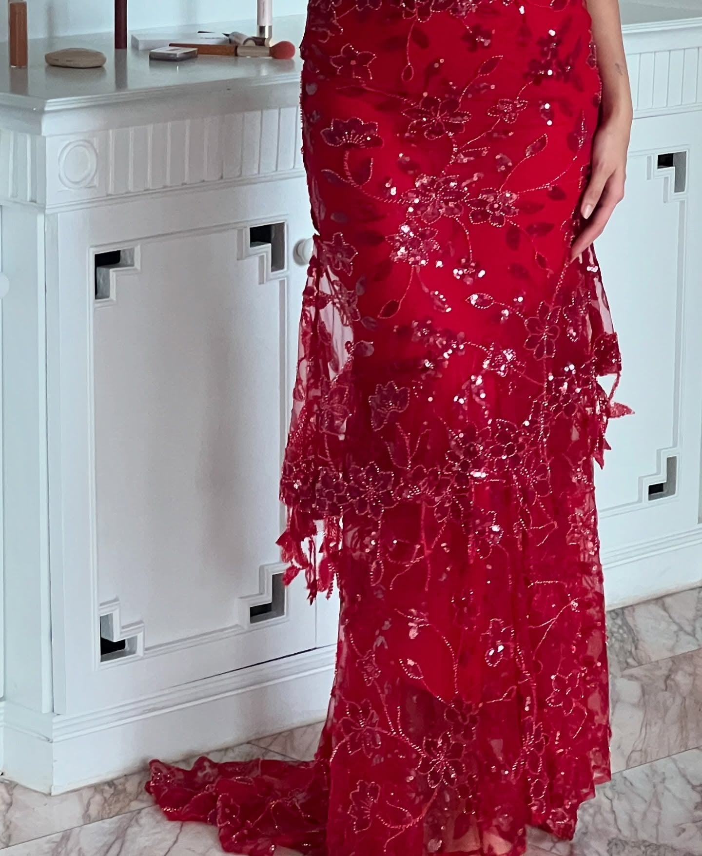 Hot Mermaid Spaghetti Straps Red Long Prom Dress with Embroidery