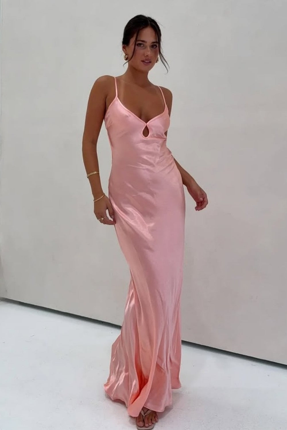 Light Green Spaghetti Straps Satin Prom Dress with Keyhole Neckline