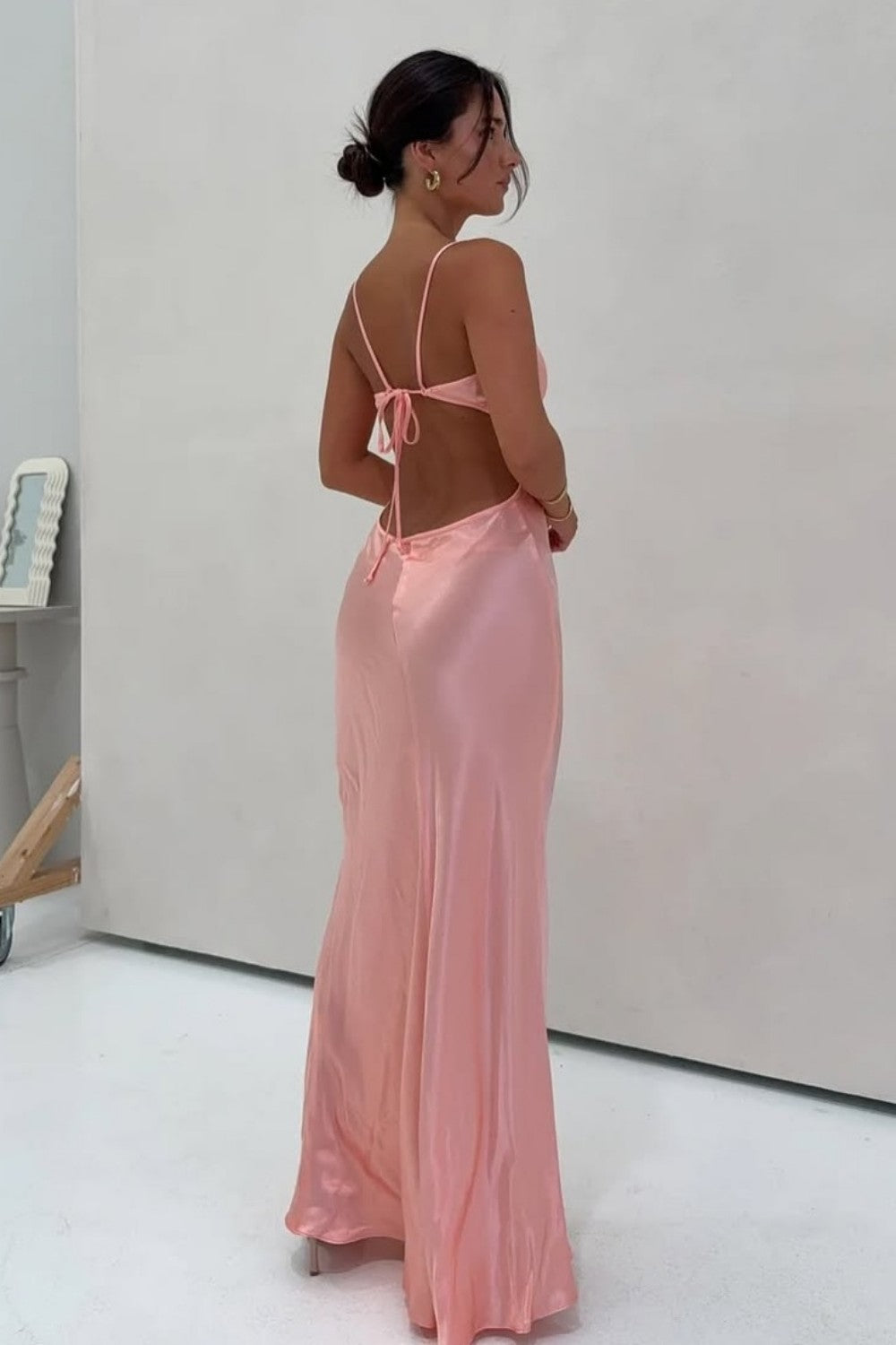 Light Green Spaghetti Straps Satin Prom Dress with Keyhole Neckline