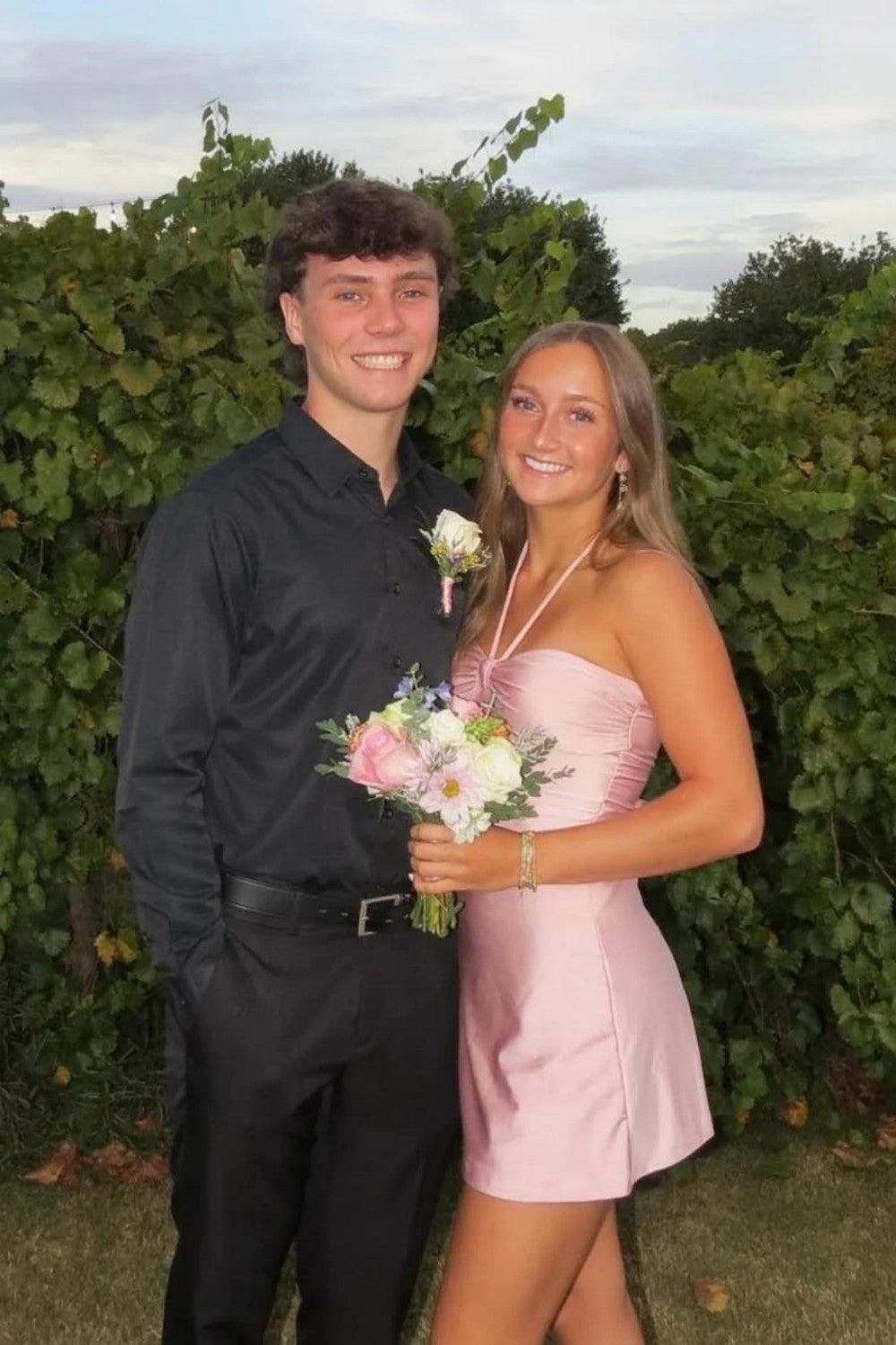 Light Pink Halter Mini Homecoming Dress with Twist Front