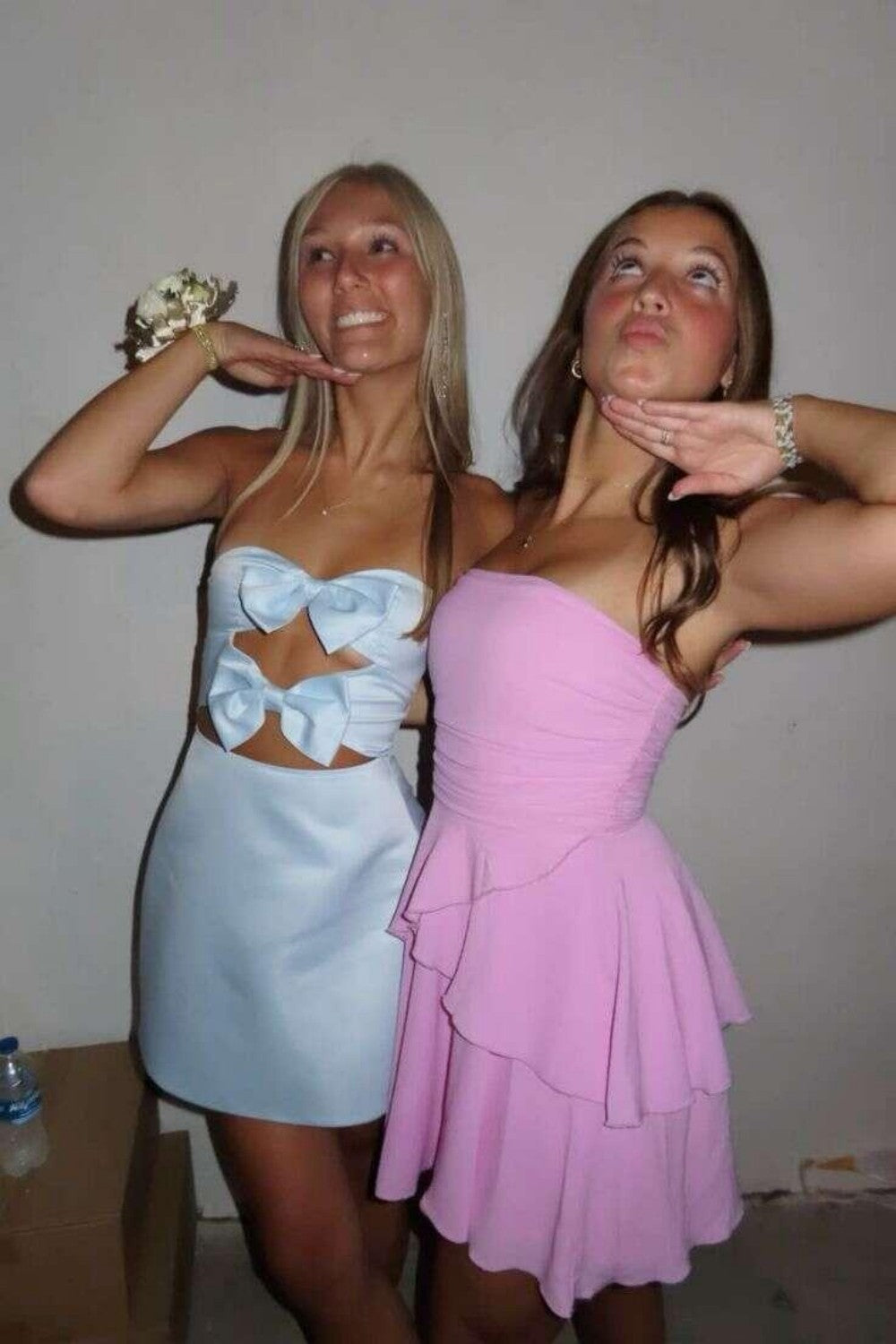 Light Pink Strapless Homecoming Dress with Double Bows and Cutout Waist