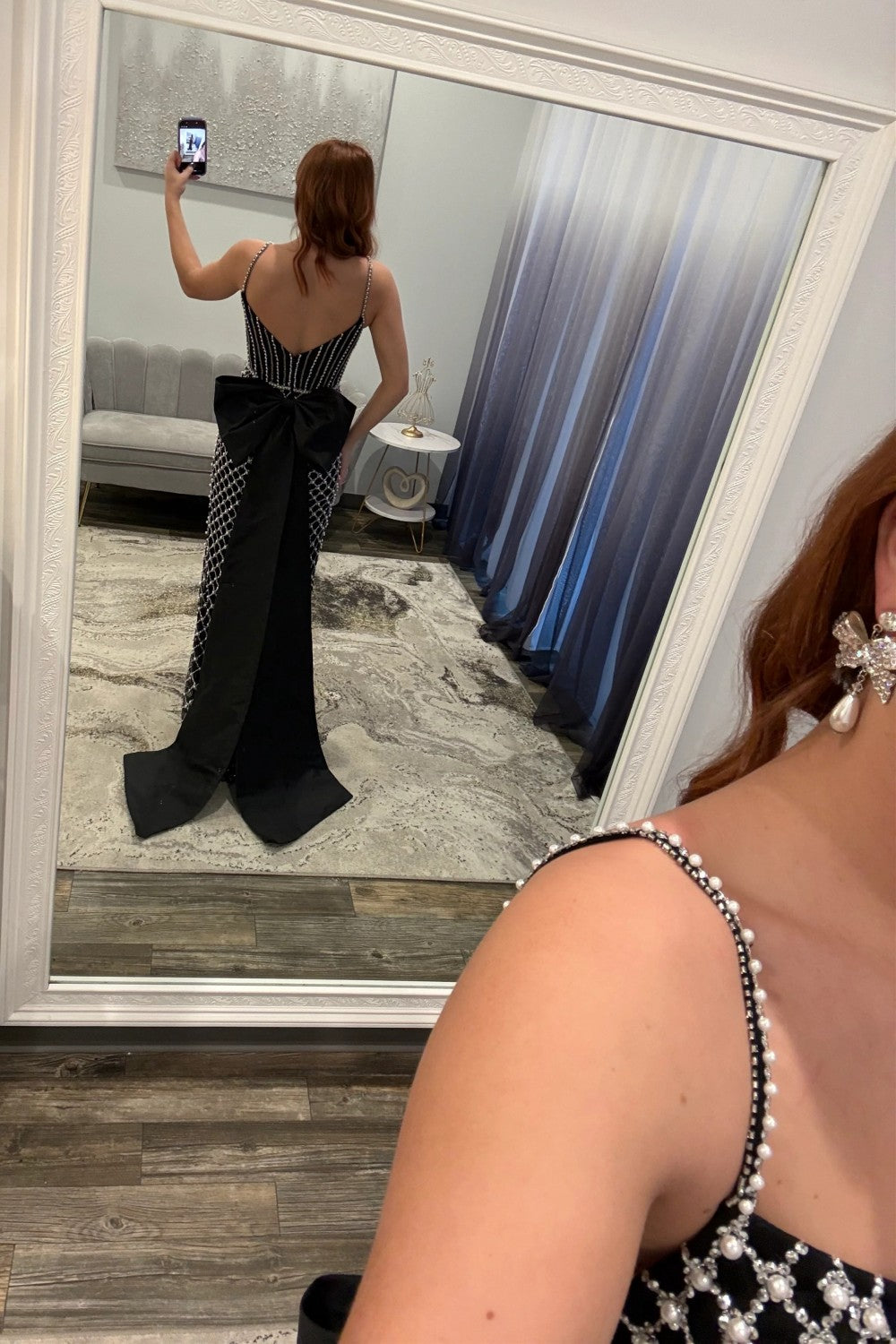 Luxurious Mermaid Spaghetti Straps Blue Corset Prom Dress with Pearls