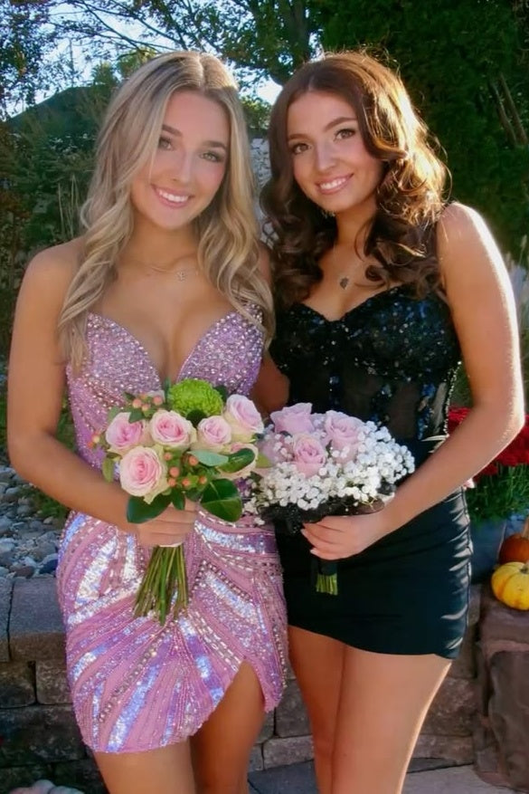 Sparkly Bodycon Sweetheart Pink Short Homecoming Dress with Beading