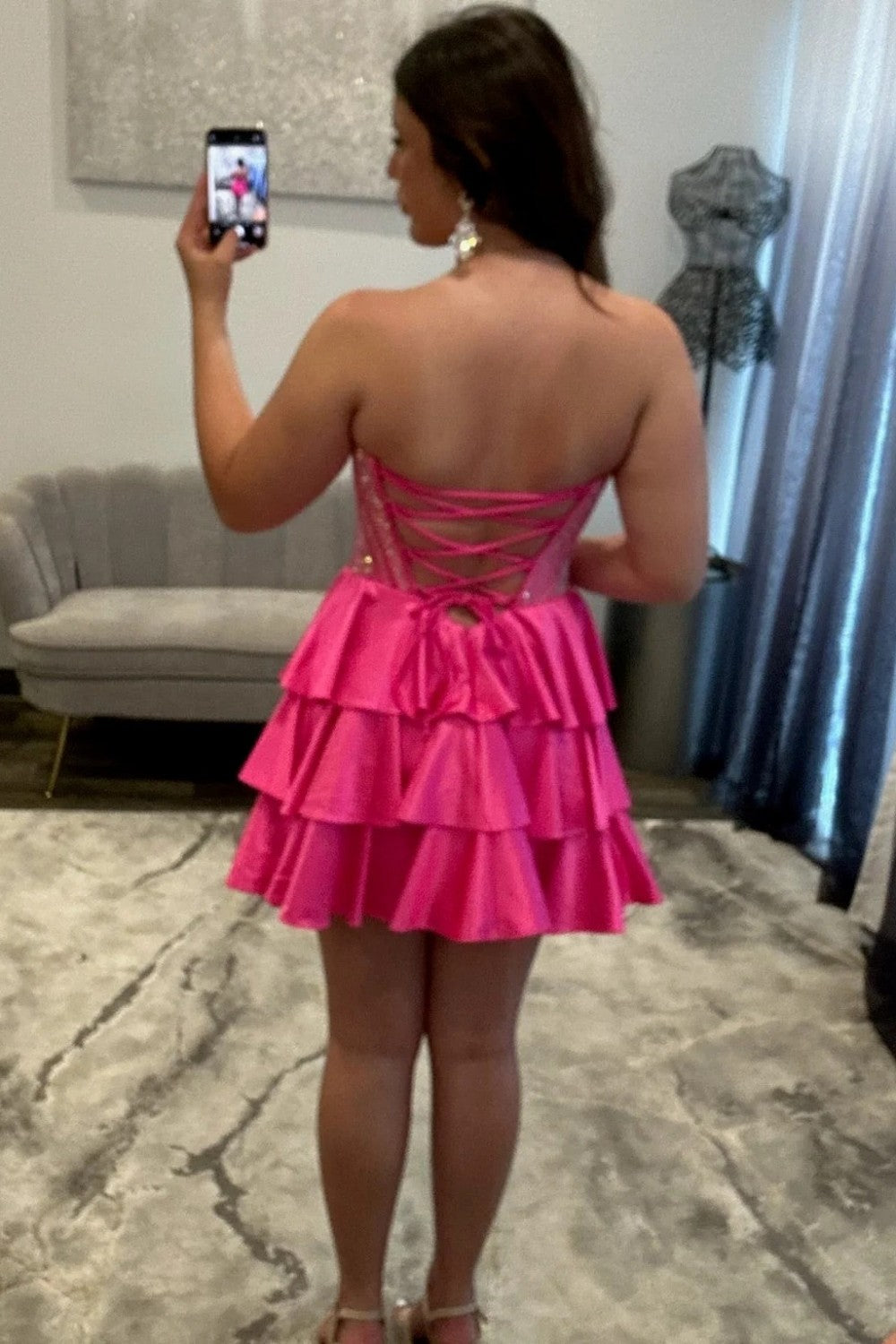 Luxury A-Line Homecoming Dress with Beaded Corset and Layered Mini Skirt