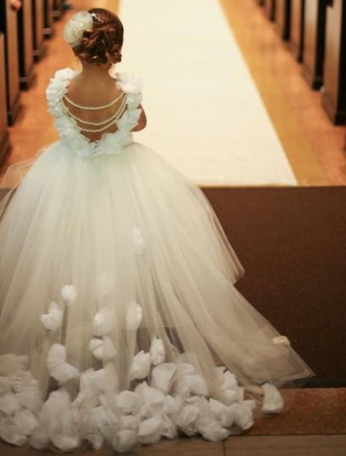 A-Line/Princess Tulle Floral Flower Girl Dresses with Beading Blush