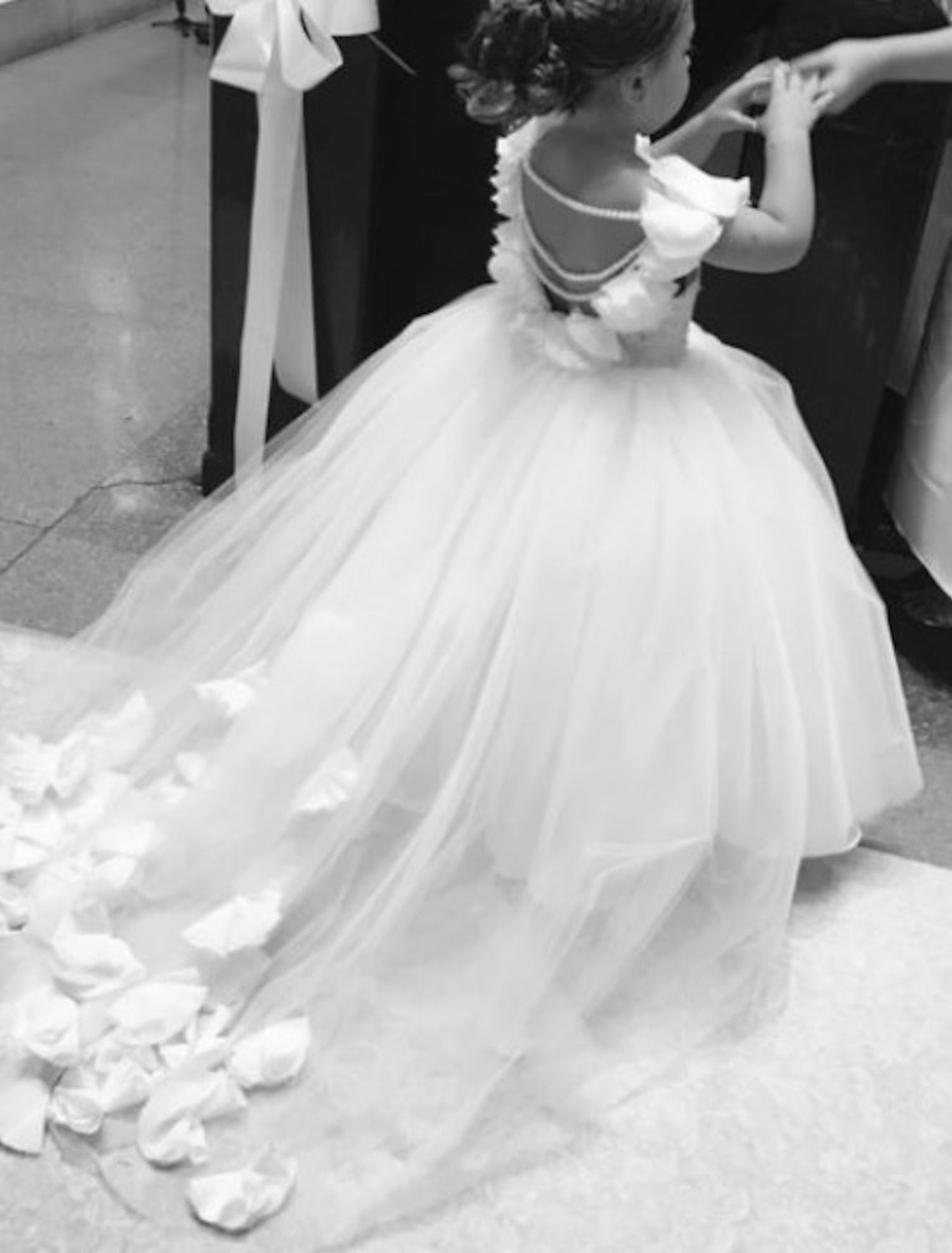 A-Line/Princess Tulle Floral Flower Girl Dresses with Beading Peach