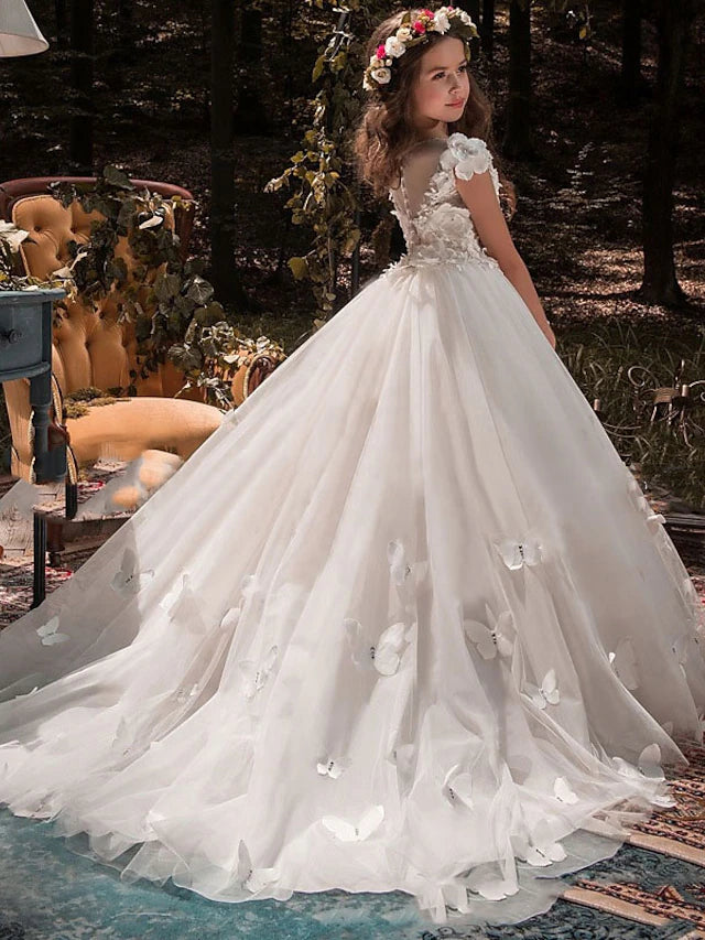 A-Line/Princess Tulle Flower Girl Dresses with Beading & Applique Blush