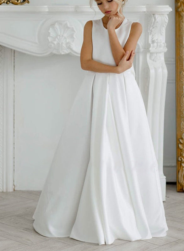 A-Line/Princess Satin Flower Girl Dresses with Applique & Bowknot Peach
