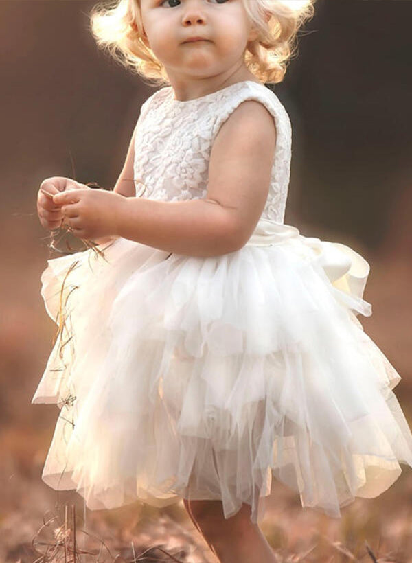 Ball Gown Tulle Flower Girl Dresses With Lace Ivory
