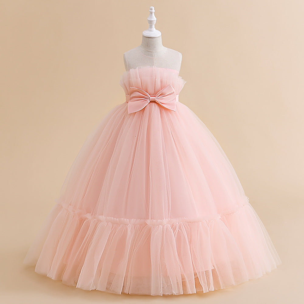 A-Line/Princess Sleeveless Floor Length Flower Girl Party Dresses with Bow Light Pink