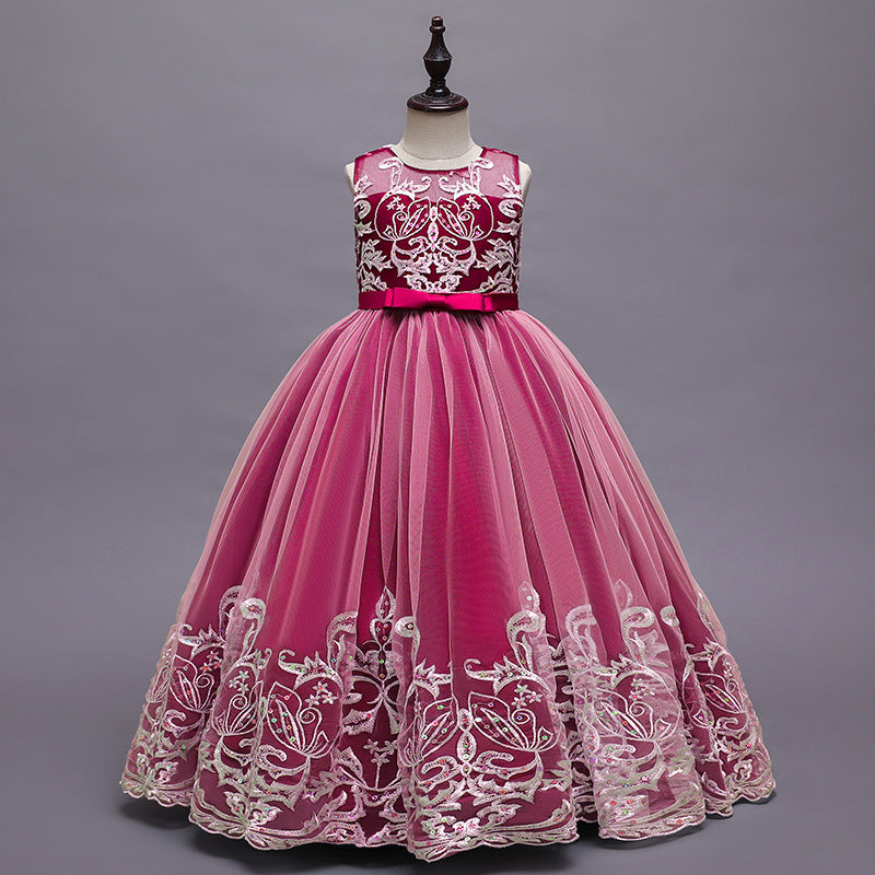 A-Line/Princess Scoop Neck Sleeveless Tulle Flower Girl Dress with Lace Appliques & Bow Rose Red