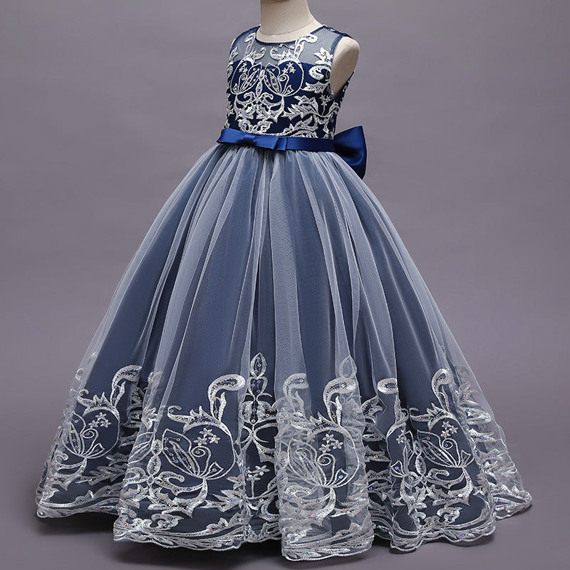 A-Line/Princess Scoop Neck Sleeveless Tulle Flower Girl Dress with Lace Appliques & Bow Royal Blue