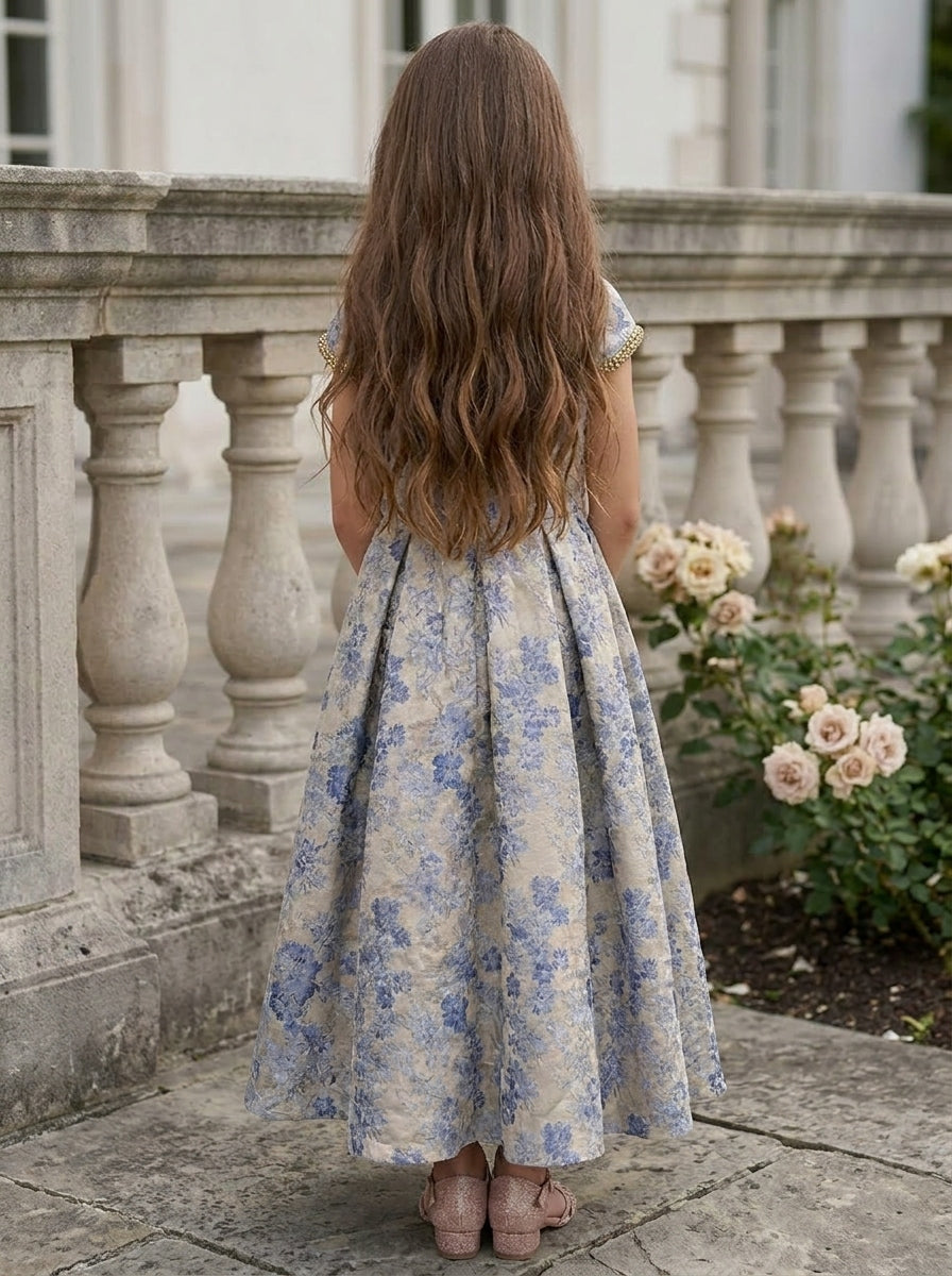 A-Line/Princess Scoop Short Sleeves Ankle-Length Flower Girl Dresses Jacquard Floral