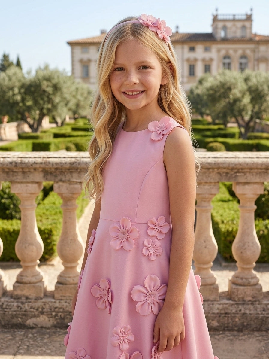 A-Line/Princess Scoop Sleeveless Ankle-Length Flower Girl Dresses Stretch Satin With 3D Flowers Gray