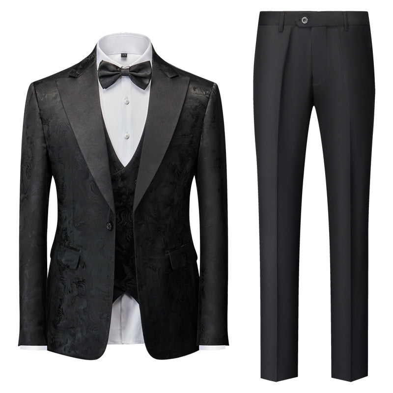 Blue Red Gold Black Men's Tailored Fit Single Breasted One-button 3 Pieces Printed Wedding Suits Black