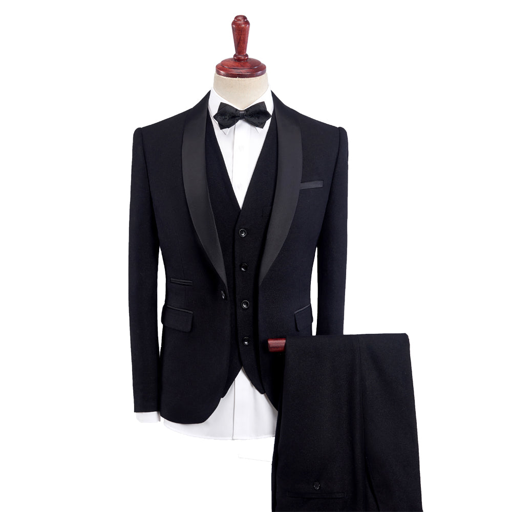 Khaki Burgundy Blue Gray Black Men's Tailored Fit Single Breasted One-button 3 Pieces Solid Colored Wedding Suits Black