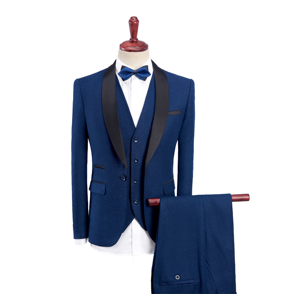 Khaki Burgundy Blue Gray Black Men's Tailored Fit Single Breasted One-button 3 Pieces Solid Colored Wedding Suits Royal Blue