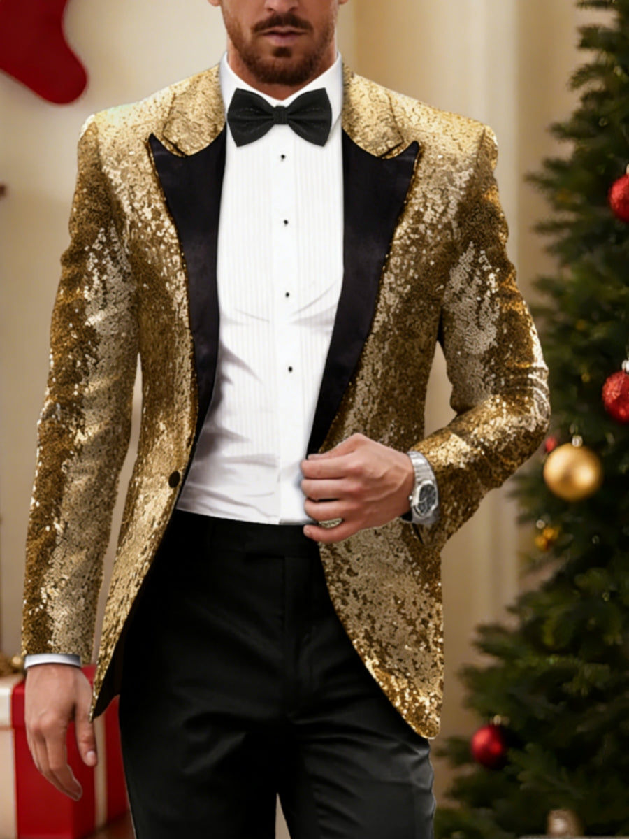 Gold Red Blue Gray Purple Men's Tailored Fit Single Breasted One-button Sequins Party Jacket