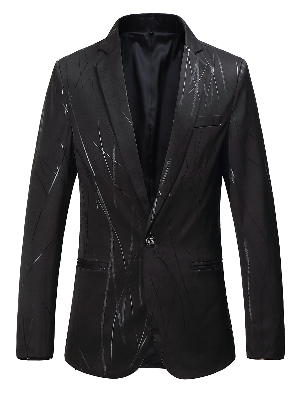 Men's Tailored Fit Single Breasted One-button Printed Casual Jacket Black