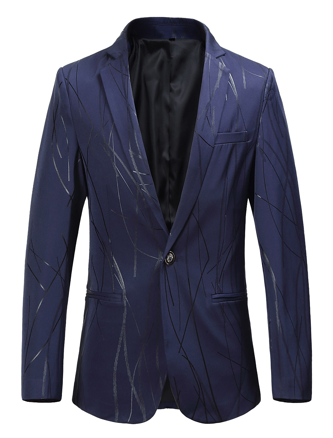 Men's Tailored Fit Single Breasted One-button Printed Casual Jacket Royal Blue