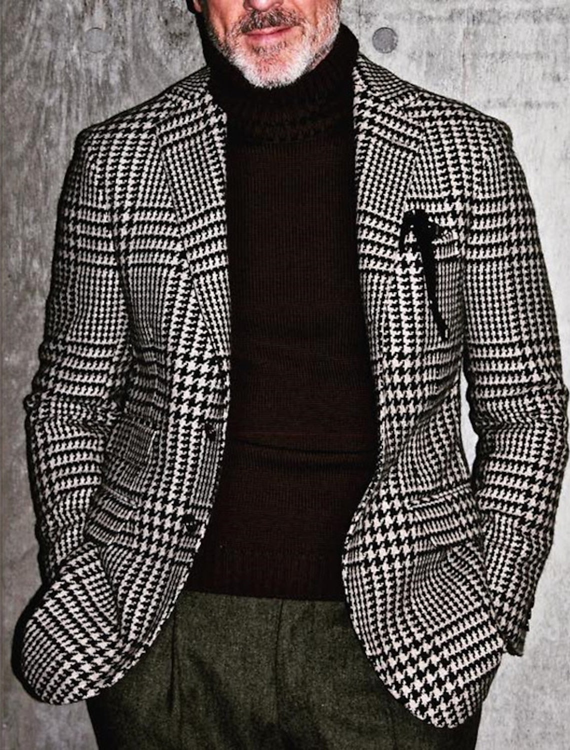 Men's Tailored Fit Single Breasted Two-buttons Houndstooth Casual Jacket Light Gray