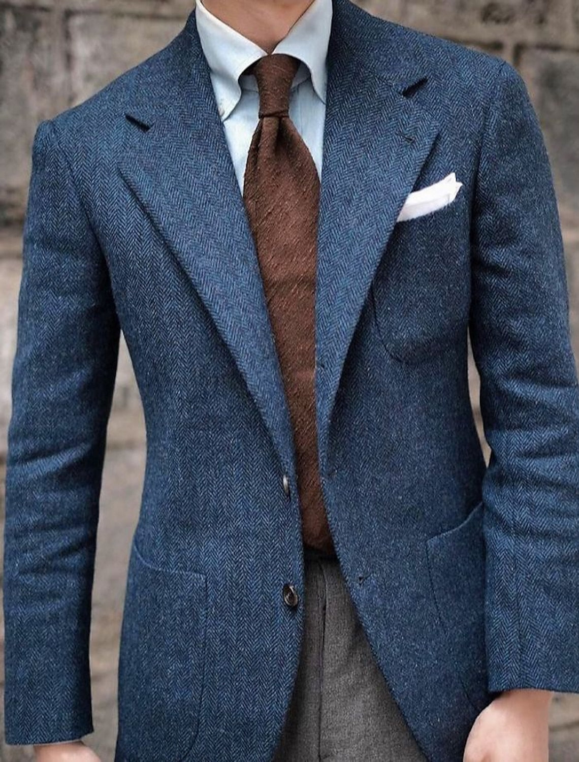 Men's Tailored Fit Single Breasted Two-buttons Tweed Casual Jacket Default Title