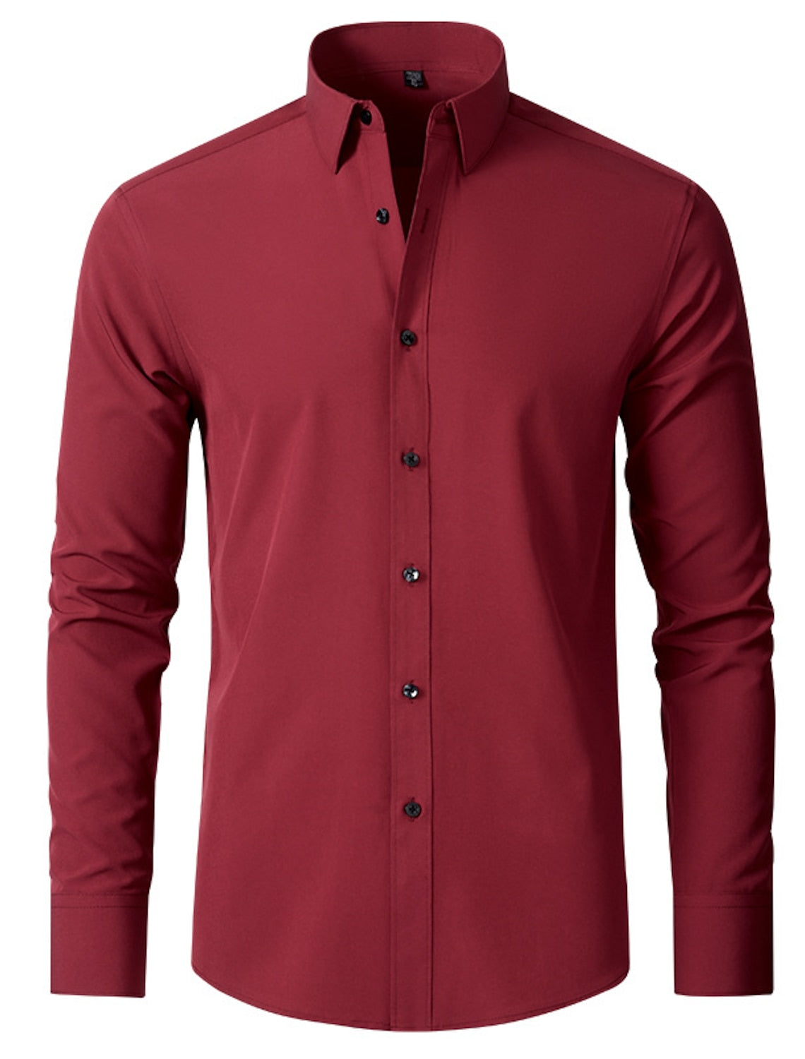 White Red Black Purple Pink Men's Long Sleeves Classic Solid Color Shirt Burgundy