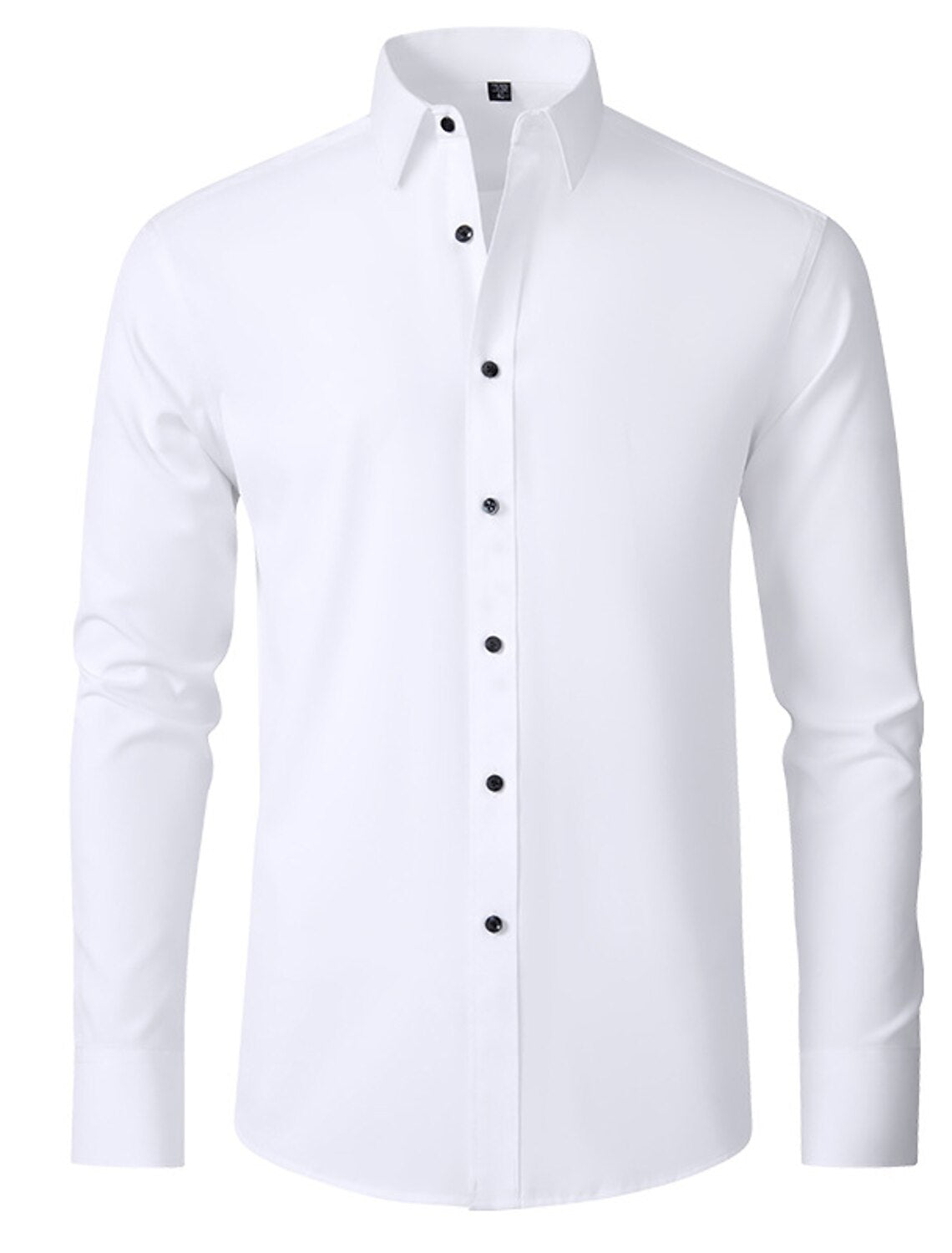 White Red Black Purple Pink Men's Long Sleeves Classic Solid Color Shirt White