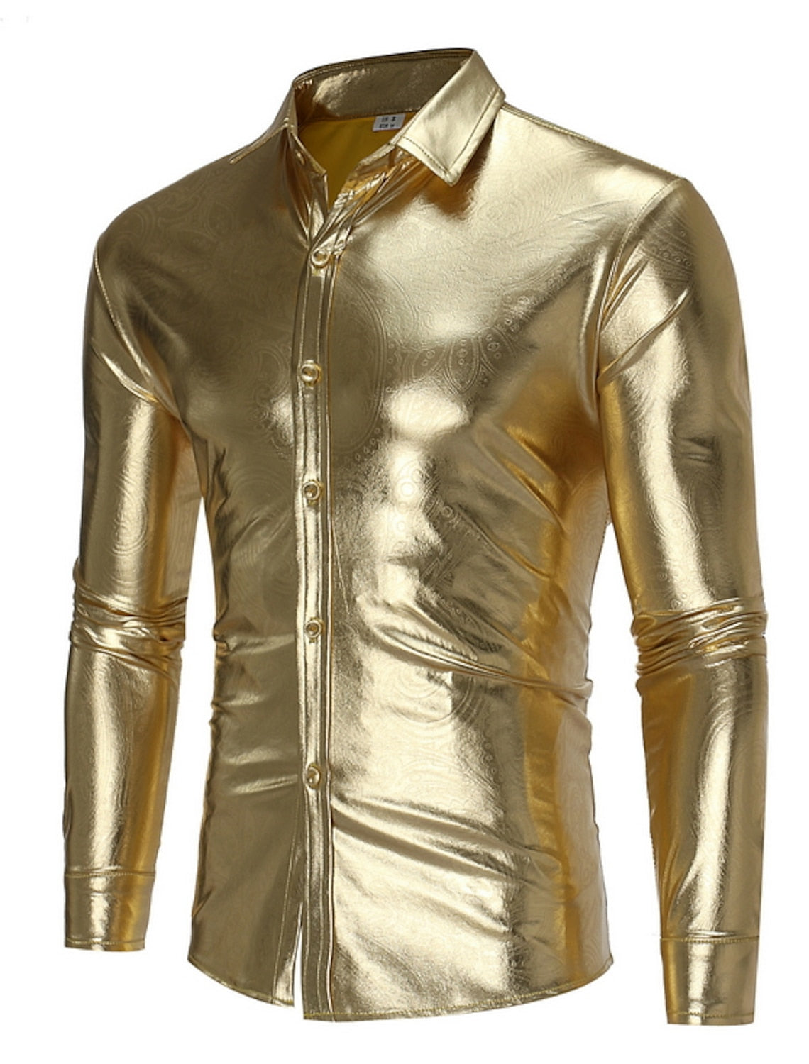 Gold Silver Black Men's Long Sleeves Party Printed Shirt Gold